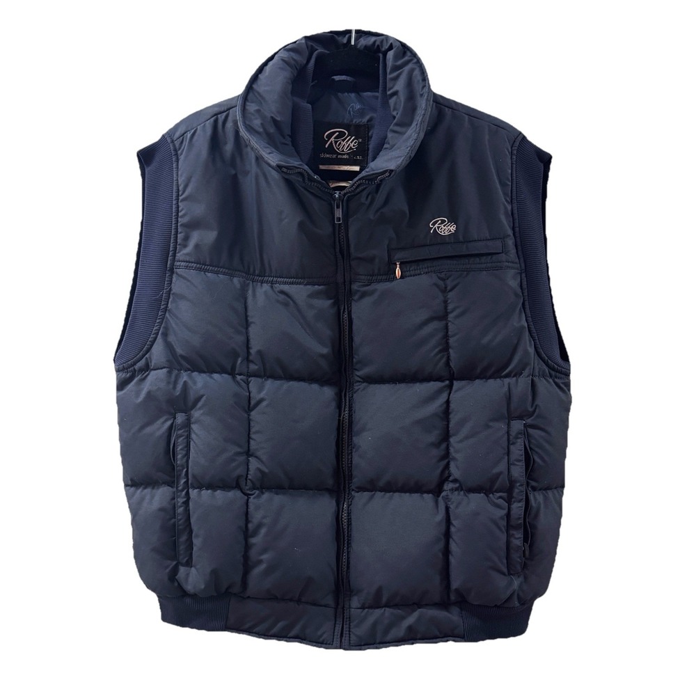 Roffe Skiwear Down Puffer Ski Vest Men's Size XL Dark Navy Blue Snap Front Puffy